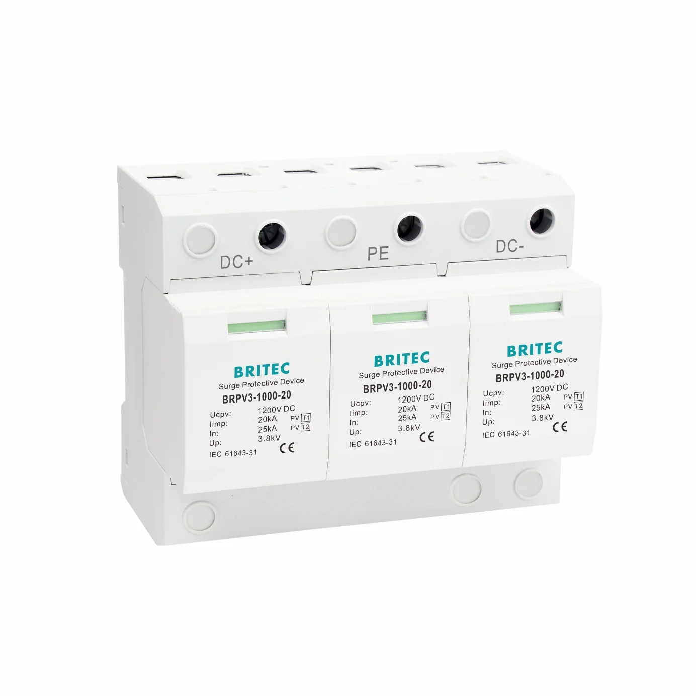 BRPV3-1000-20 1000V Type 1+2 PV surge arrester for solar SPD
