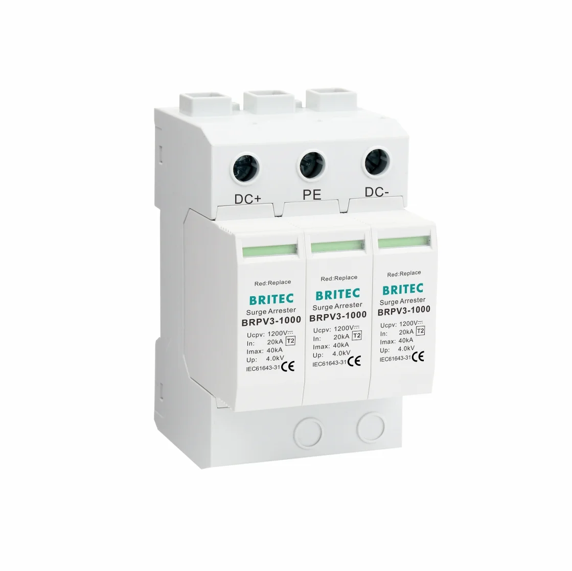 BRPV3-1000 Type 2 PV surge arrester up to 1000V for solar SPD
