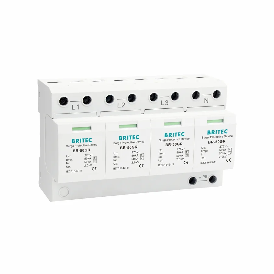 Britec BR-50GR 4P Type 1 50kA surge arrester white background