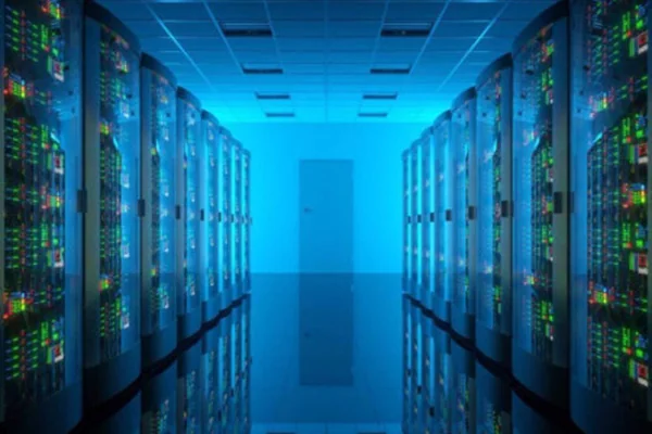 Server room with sensitive electronic equipment protected by point-of-use Type 3 surge protection