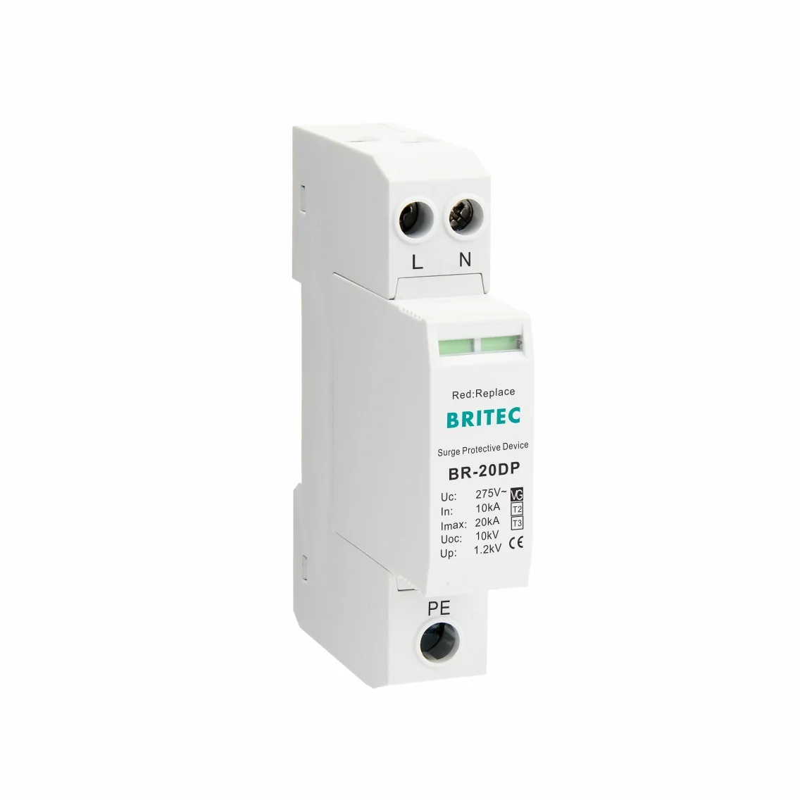 Britec BR-20DP 1+1 20kA Type 3 surge protector for TT and TNS systems