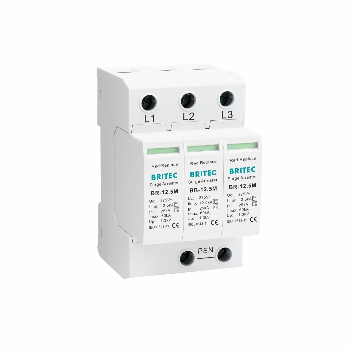 BR-12.5M 3P 12.5kA Type 1+2 Surge Protective Device For TN-C