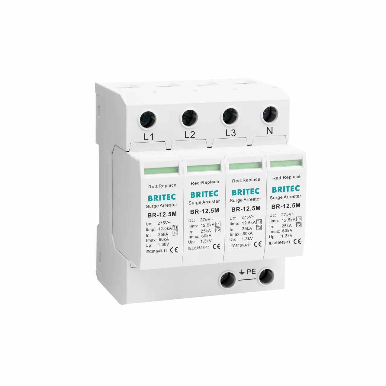 BR-12.5M 4P 12.5kA Type 1+2 Surge Protective Device For TNS