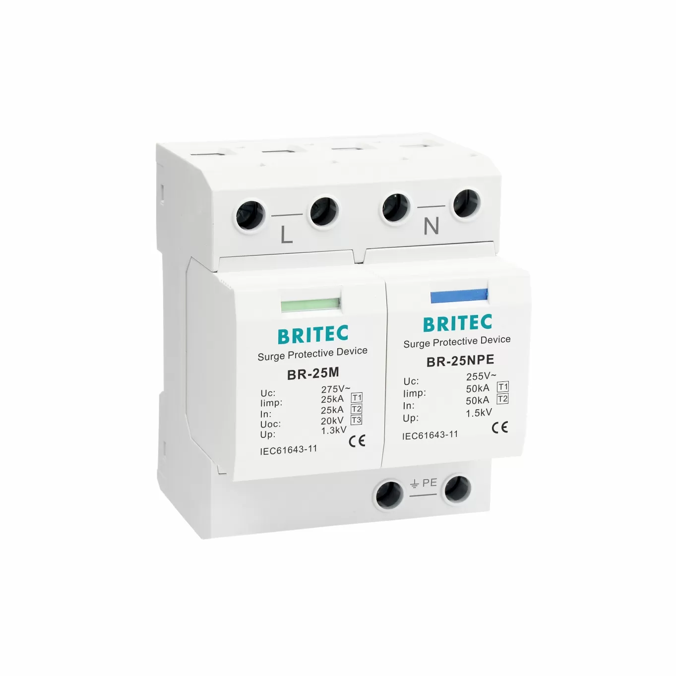BR-25M 1P+N Type 1 25kA Surge Arrester For TT And TNS