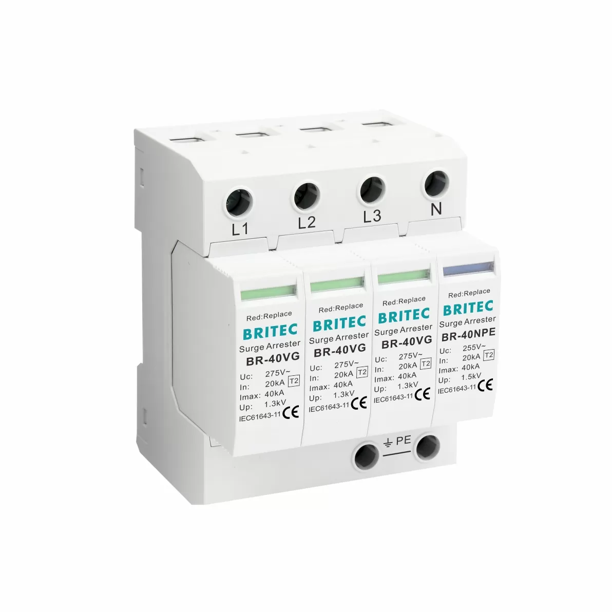 BR-40VG 3+1 Type 2 40kA Lightning Protector