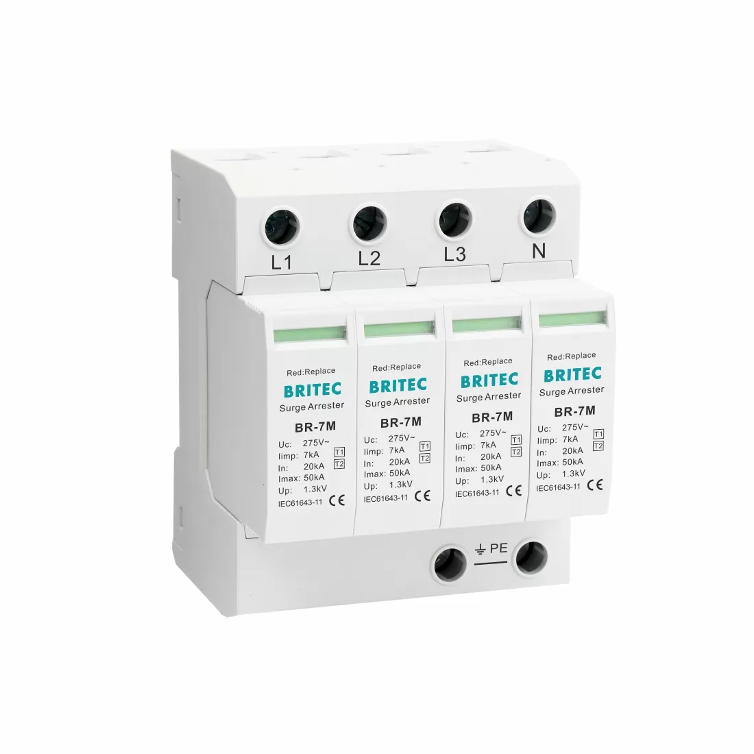 BR-7M 4P 7kA Type 1+2 / B+C Surge Protective Device For TNS